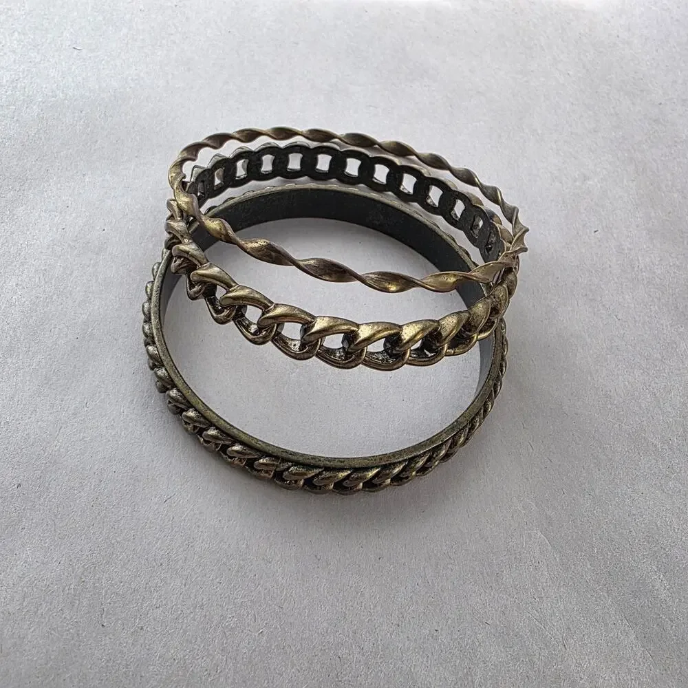 Graziano Italy Bangle Bracelet 3 Piece Set Statement‎ Antiqued Gold